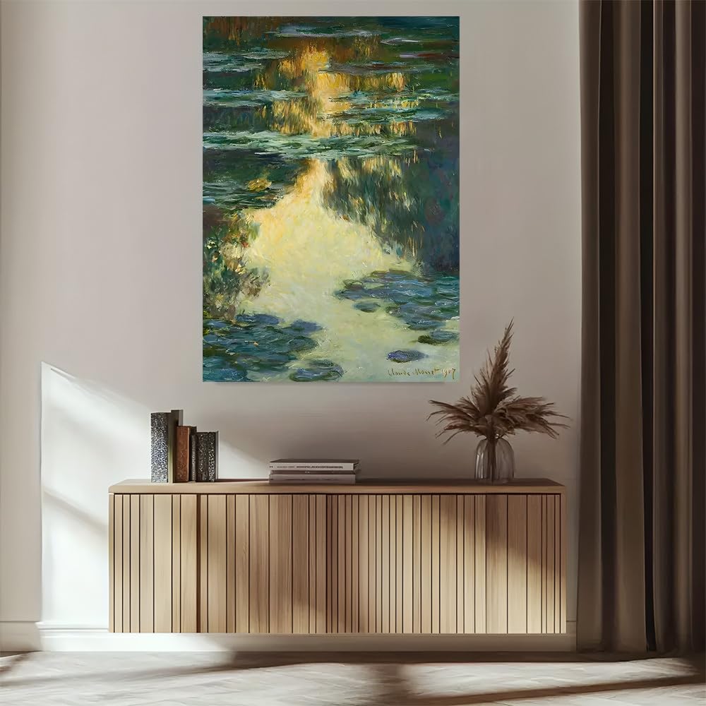 awitufhgp 1pc Monet-Inspired Water Lilies Canvas Wall Art, for Living Room, Bedroom, Office, Bathroom, Enhancing Space Style(70x90cm/28x35in(WxH)/No frame)
