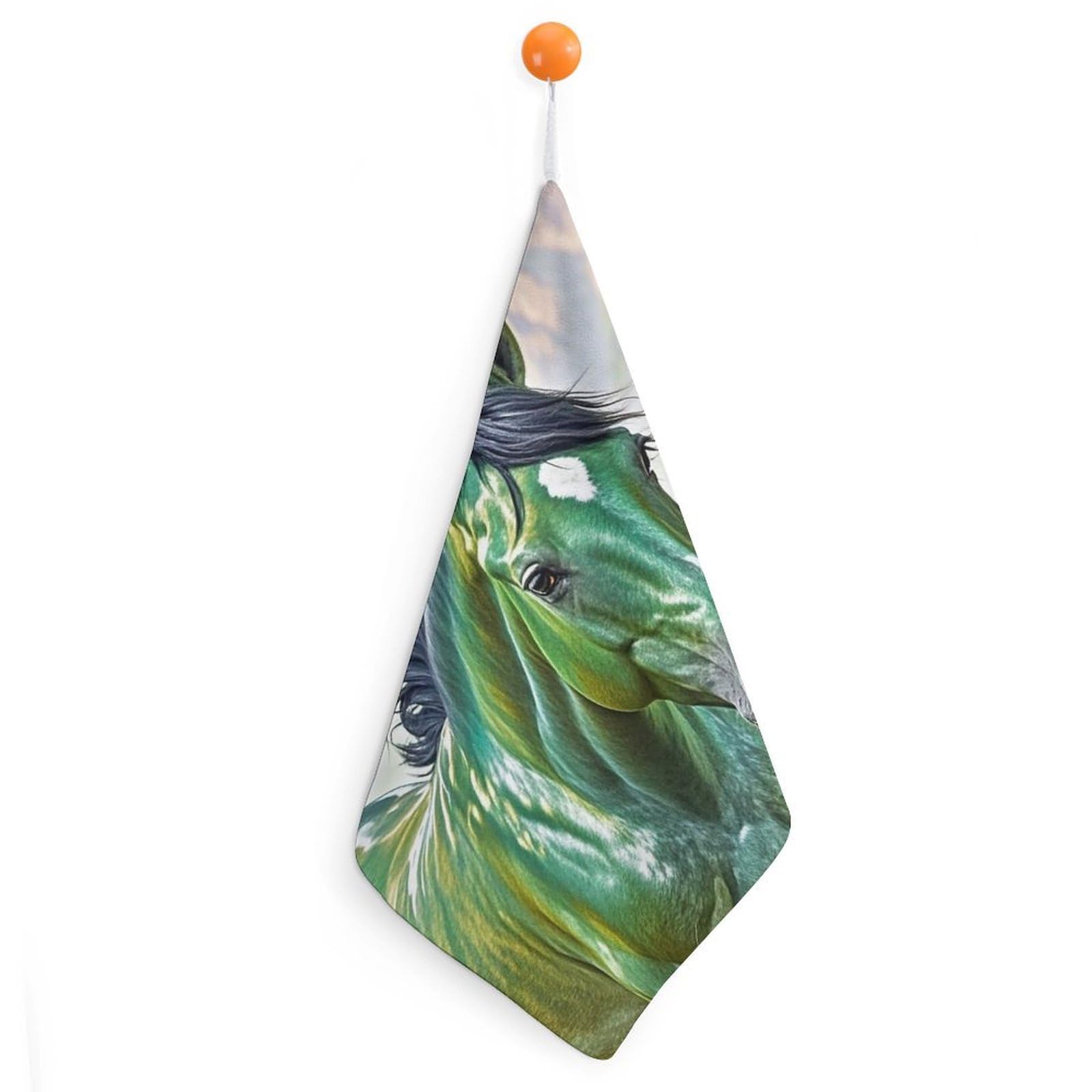 VstaDank Green Horse Washcloth with Hanging Loop Quick Dry Microfiber Hand Towel Highly Absorbent Wash Cloth Reusable Makeup Remover Cloth Soft Feel Fingertip Towel for Bathroom