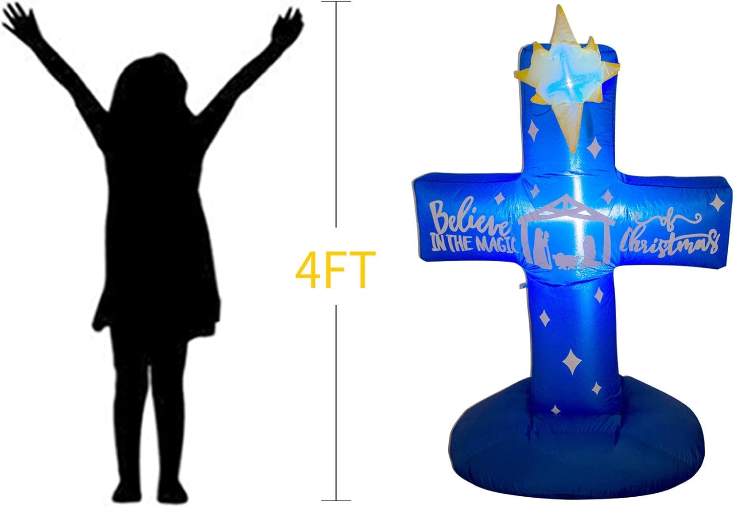AJY Inflatable Cross 4FT Cross Christian Inspirational Yard Decor LED Lights Indoor Outdoor Yard Lawn Decoration Cute Fun Holiday Blow Up Party Display