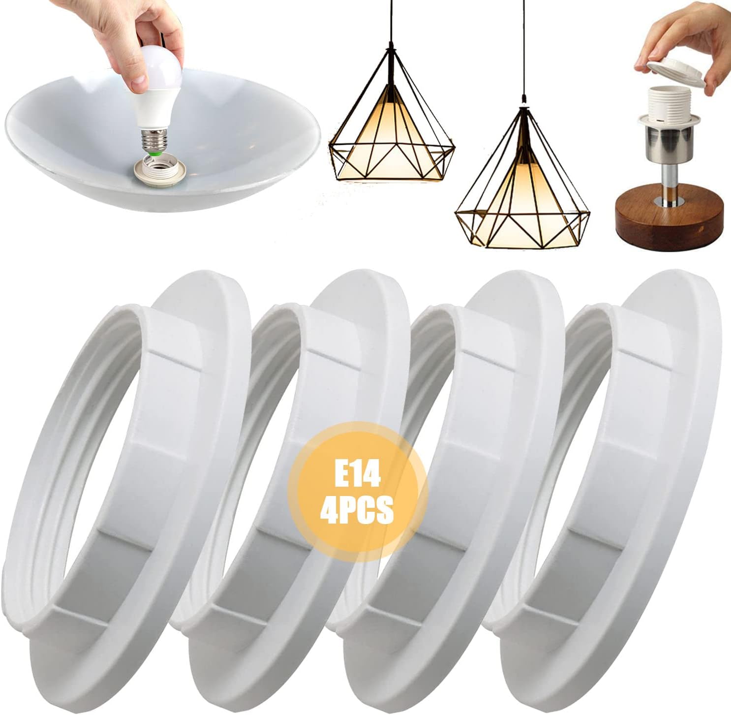 E14 Lampshade Reducer Ring, 4Pcs Plastic Lamp Shade Reducer Ring Converter Light Shade Adapter