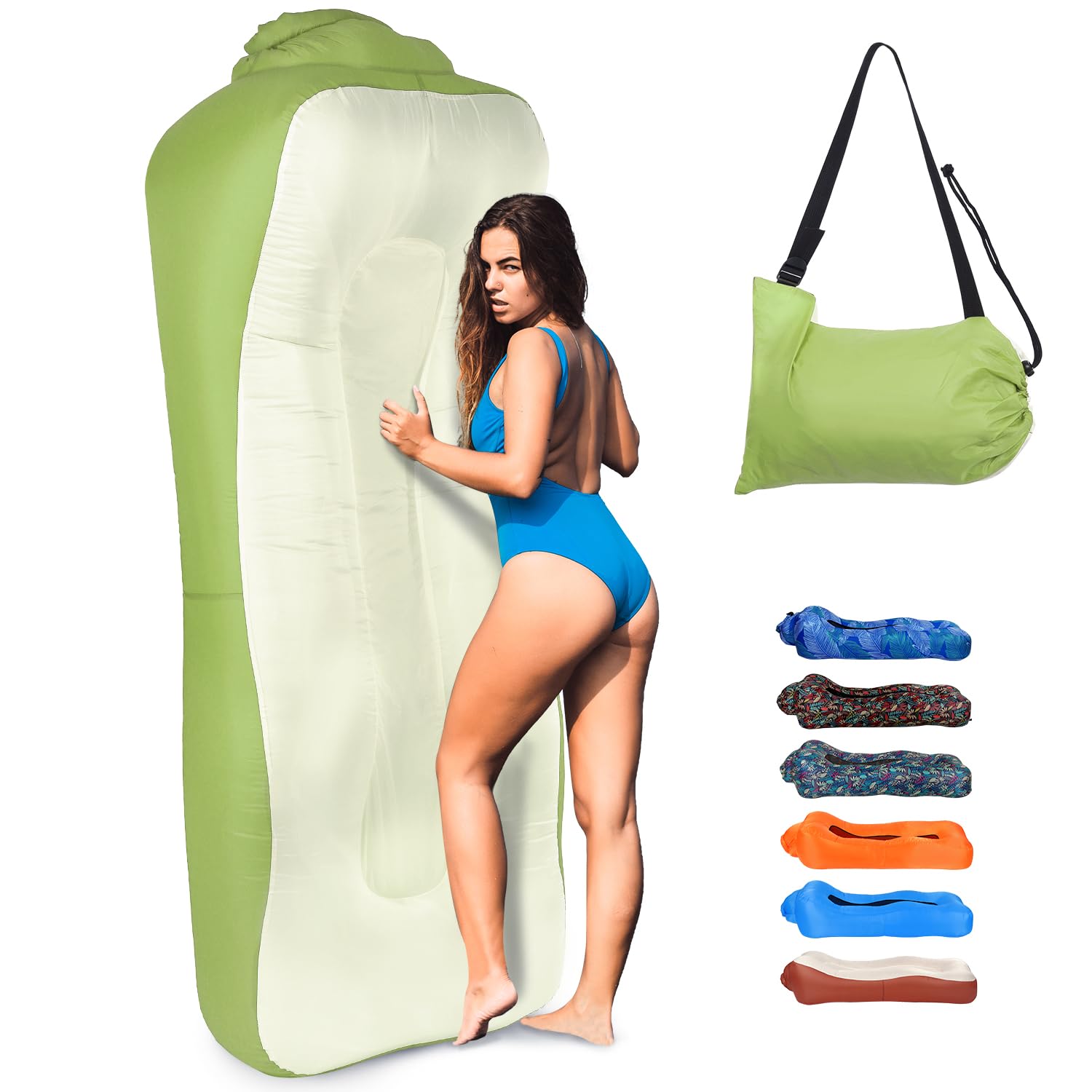 Outplea Hamac Gonflable Avec Parasol - Canapé Air Sofa 190x80cm, Eau/Terre, Portable 0.98kg, Pour Plage Jardin, Capacité 120kg