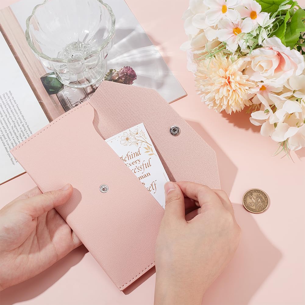 CREATCABIN Pink Envelope Wallet PU Leather Cash Small Money Bag Wallet Organizer Waterproof Slim Pouch Reusable for Cash Money Receipt Budget Binder Holder Women Men Office Supplies 3.81x6.89in - Image 3