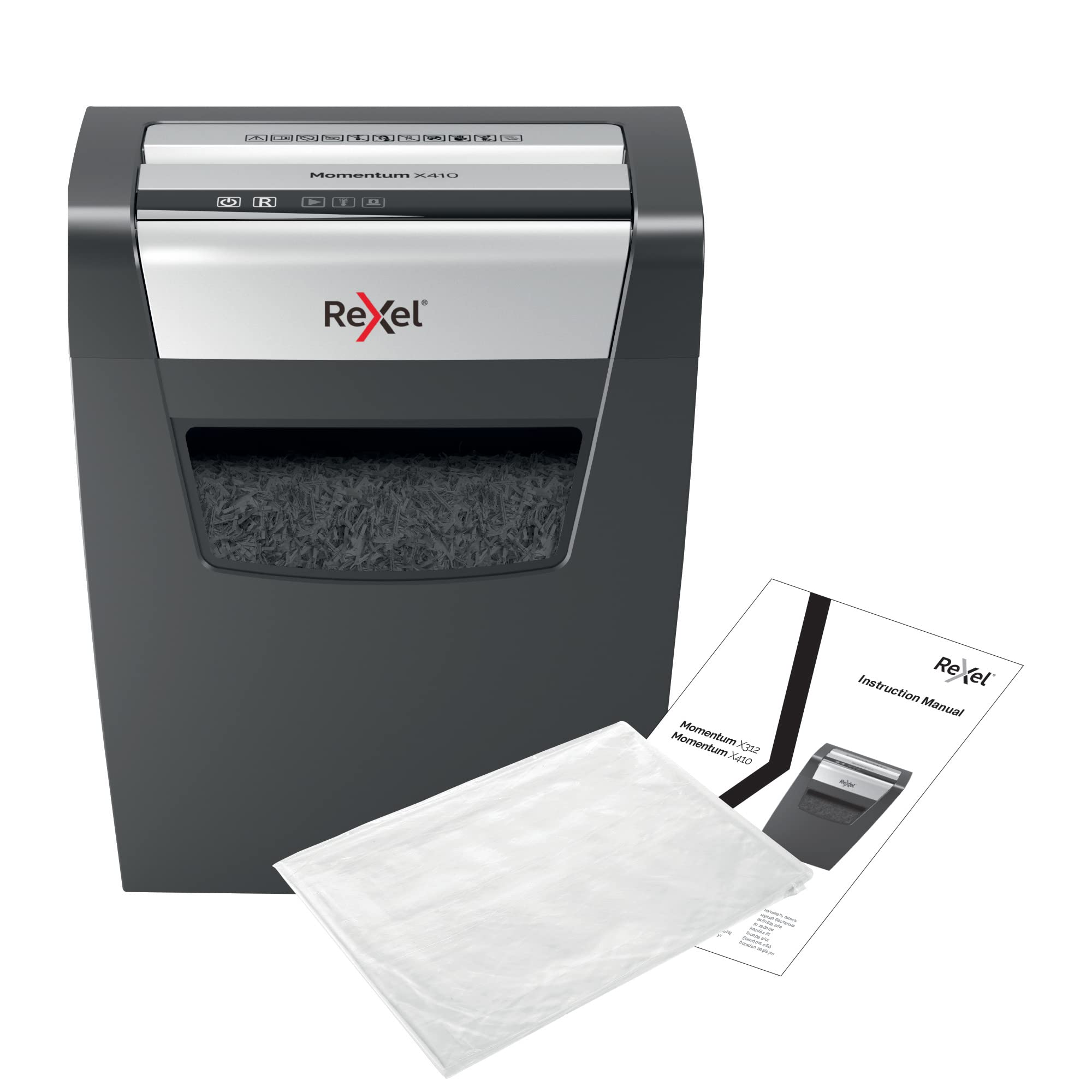 REXEL Momentum X410, Distruggidocumenti Manuale, 11-10 Fogli A4 (70-80 gr/mq), Taglio a Frammento, Livello di sicurezza P-4, per Uso Personale/Home Office, Capacità 23 Litri, 2104571EU