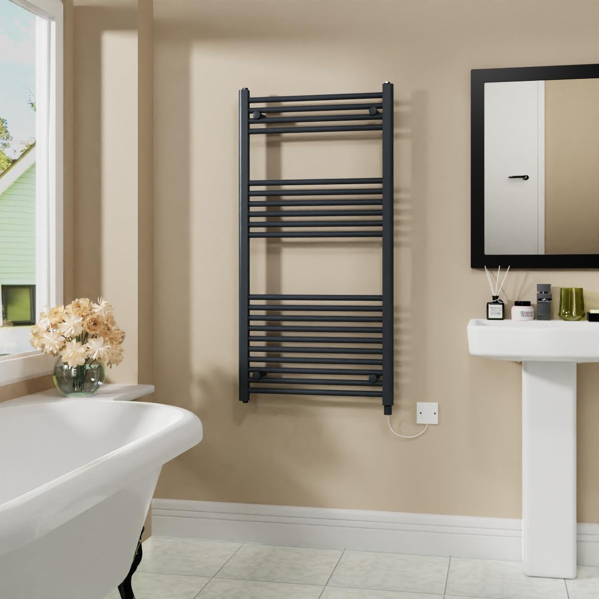 Warmehaus 600W Electric Heated Towel Rail Radiator Anthracite - 1200x600mm