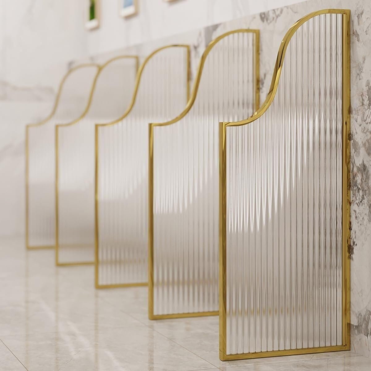 Mampara divisoria para urinario, Impermeable, de Montaje en Pared, de Vidrio translúcido, para baños públicos y hoteles, Paquete de 4 Paneles de protección Dorados.