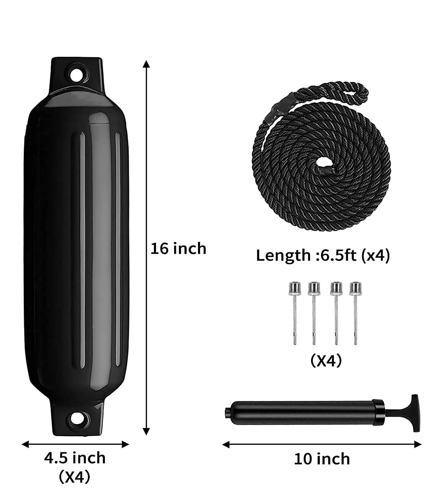 Confezione da 4 parabordi gonfiabili for Barche da 4,5'' x 16''/110x 400 mm, in PVC, for Pompa e Copertura, Parti for Barche