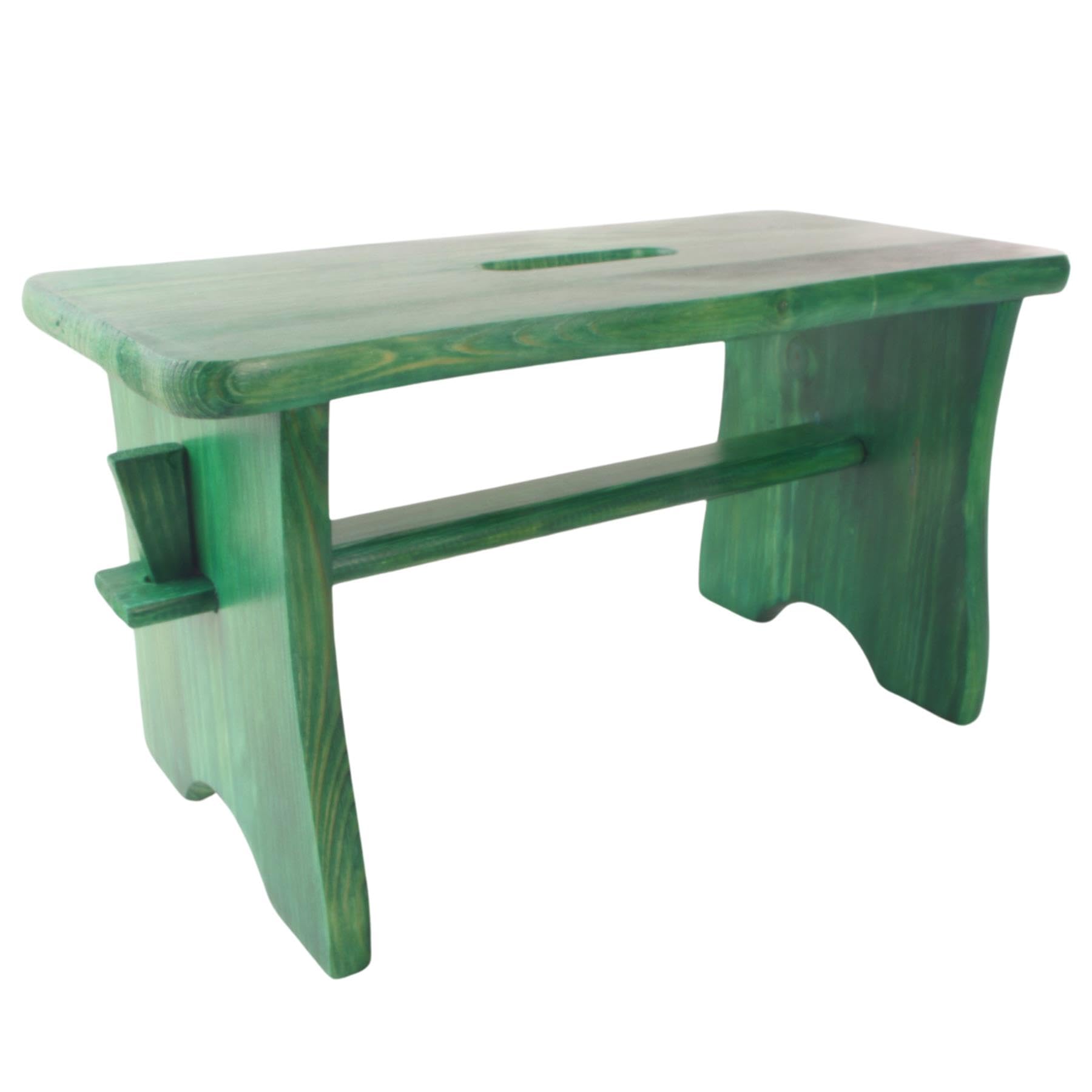 WooDeeDoo Small Hand-Stained Green Natural Pine Side Bench Wood Kids Foot Step Chair | 39 x 18.5 x 21 cm | Clear Varnish