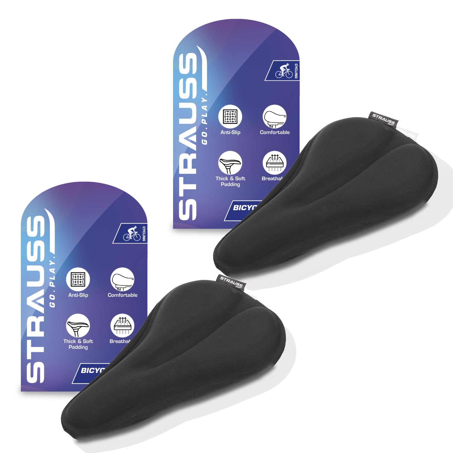 STRAUSS Bicycle Standard Saddle Foam Seat Cover with Anti-Slip Granules & Soft, Thick Padding | Superior Comfort, Breathable | Comes with Adjustable Rope Straps & Fits All Cycles, Pack of 2 (Black) (B0D8T8VF1Y) Amazon Price History, Amazon Price Tracker