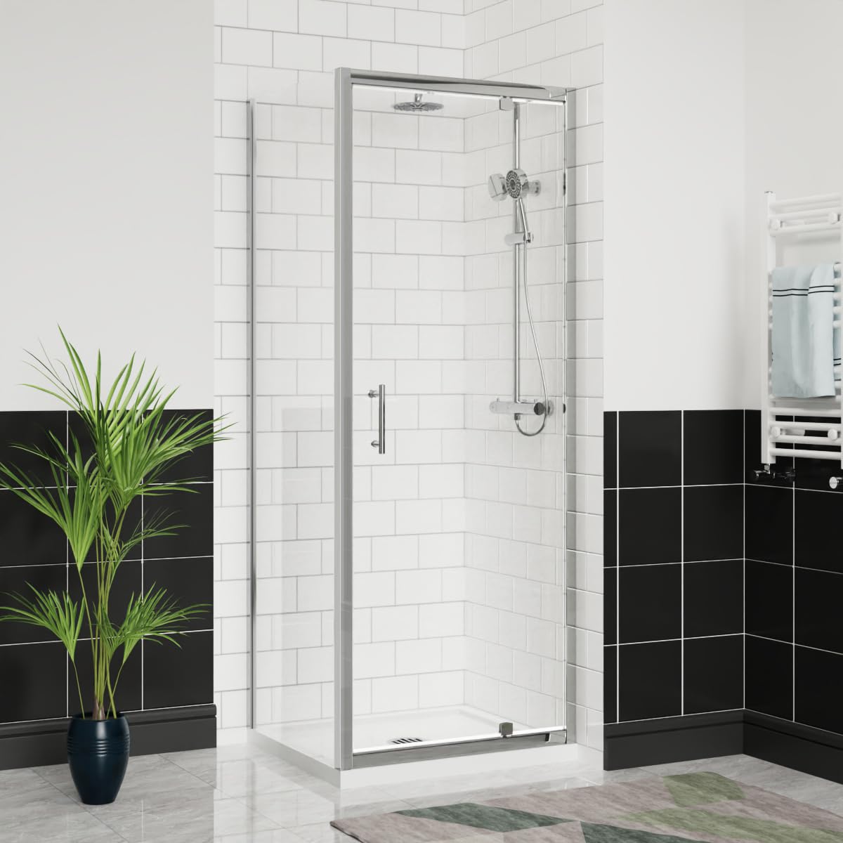Aquariss Chrome 760X760mm Pivot Shower Door Enclosure Reversible Screen With Side Panel 6Mm Toughened Easy Clean Glass Square Cubicle Door Frame