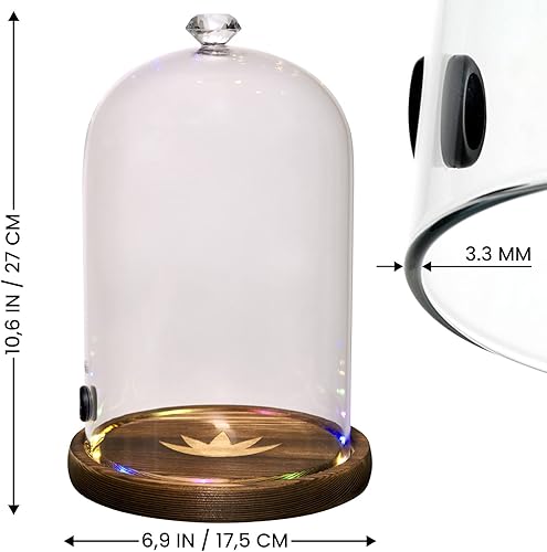 Miniatura 5 de Accesorio para pistola de ahumar, luces LED, cúpula de vidrio de 9 x 5.7 pulgadas, tapa con base de madera, tapa de infusor de humo para ahumador de
