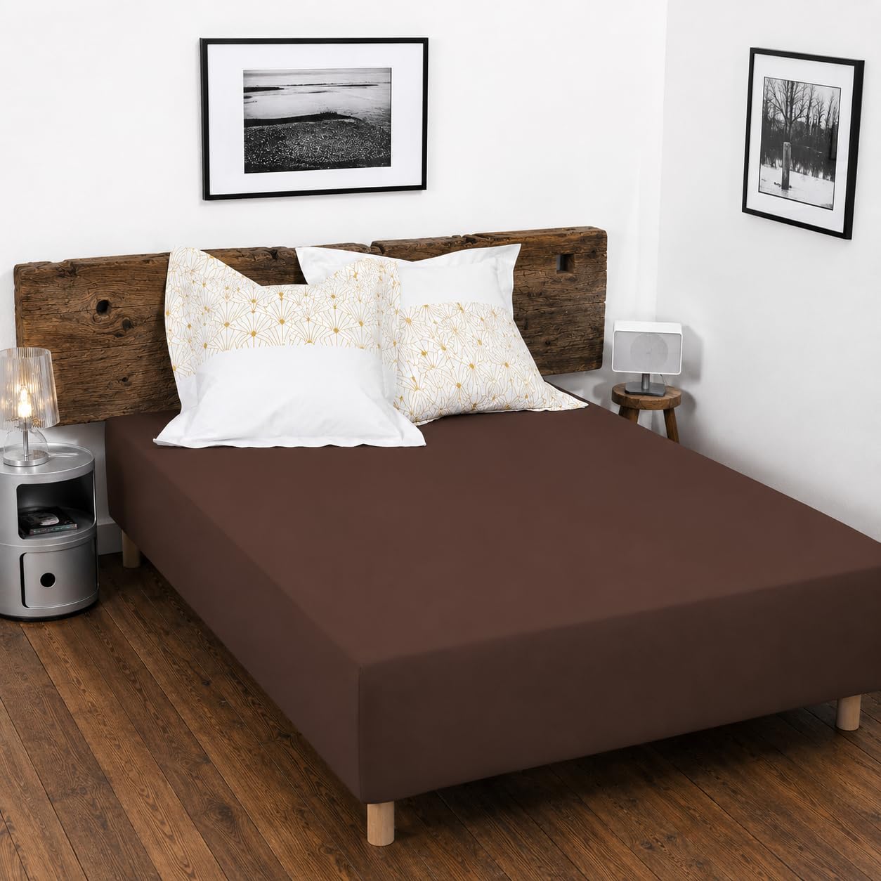 Home Linge Passion Chocolate Fitted Sheet 140 x 190 cm + 25 cm 100% Cotton 57 Thread Count (Label Oeko-Tex)