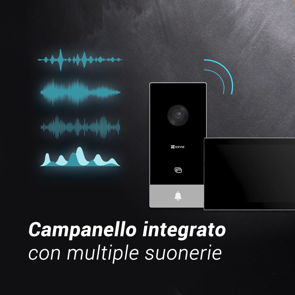 EZVIZ HP5 Videocitofono Connesso, 7 Pollici Touch Monitor, 2 fili, Visione Notturna, Apertura da remoto, Full HD, Apertura RFID, Impermeabile, Dual Band