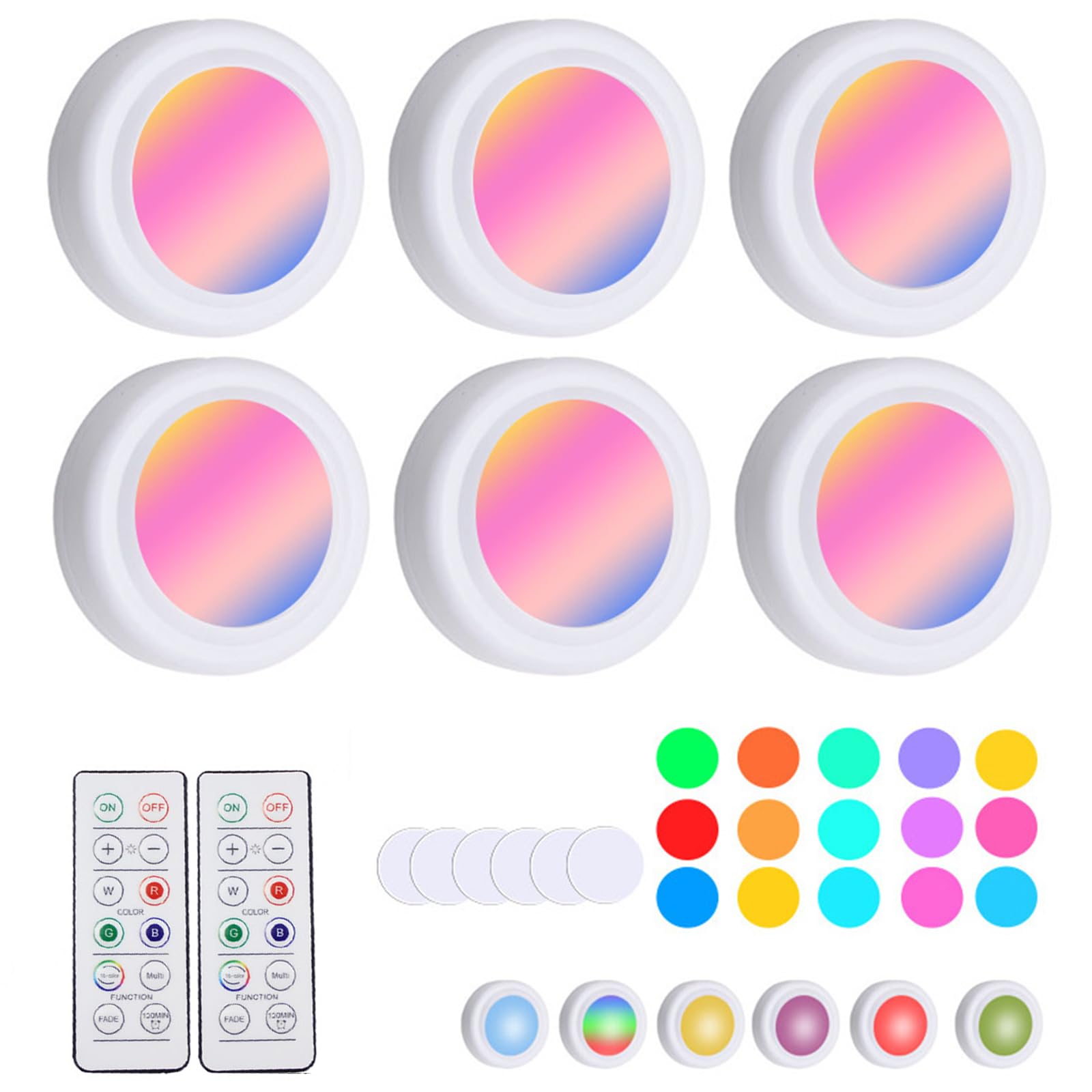 6 Pack Puck Lights, 16 Colors Changeable LED Puck Lightings, LED Lights for Bedroom, Under Cabinet Lights, Under Cabinet Lighting with 2 Wireless Remote Controls for Kitchen