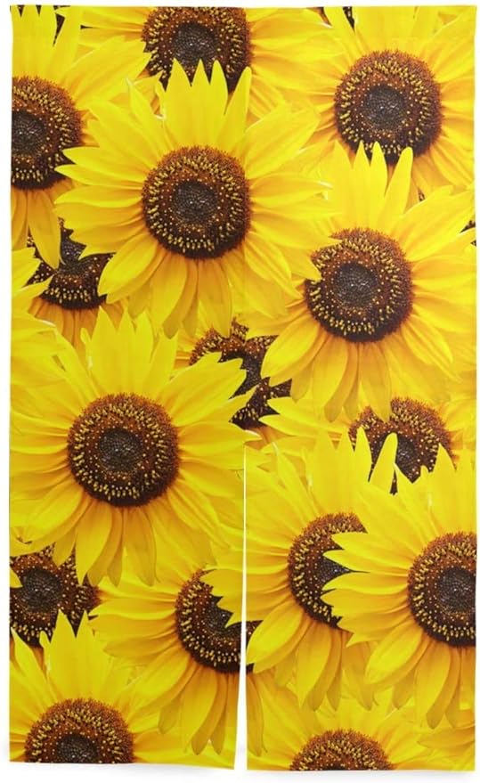 Amazon Tinzzeros のれん おしゃれ ひまわりの背景 印刷 高級 ルーム用 ダイニング 防風 女湯 ノレン かわいい ヨガ室 突っ張り棒付き 幅85 丈90 のれん オンライン通販