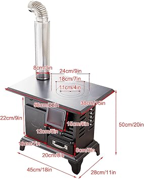 Multifunctional Wood Burner with Oven, Cast Iron Wood Stove with Chimney Pipe, for Fishing, Cooking, Heating, and Drying Clothes