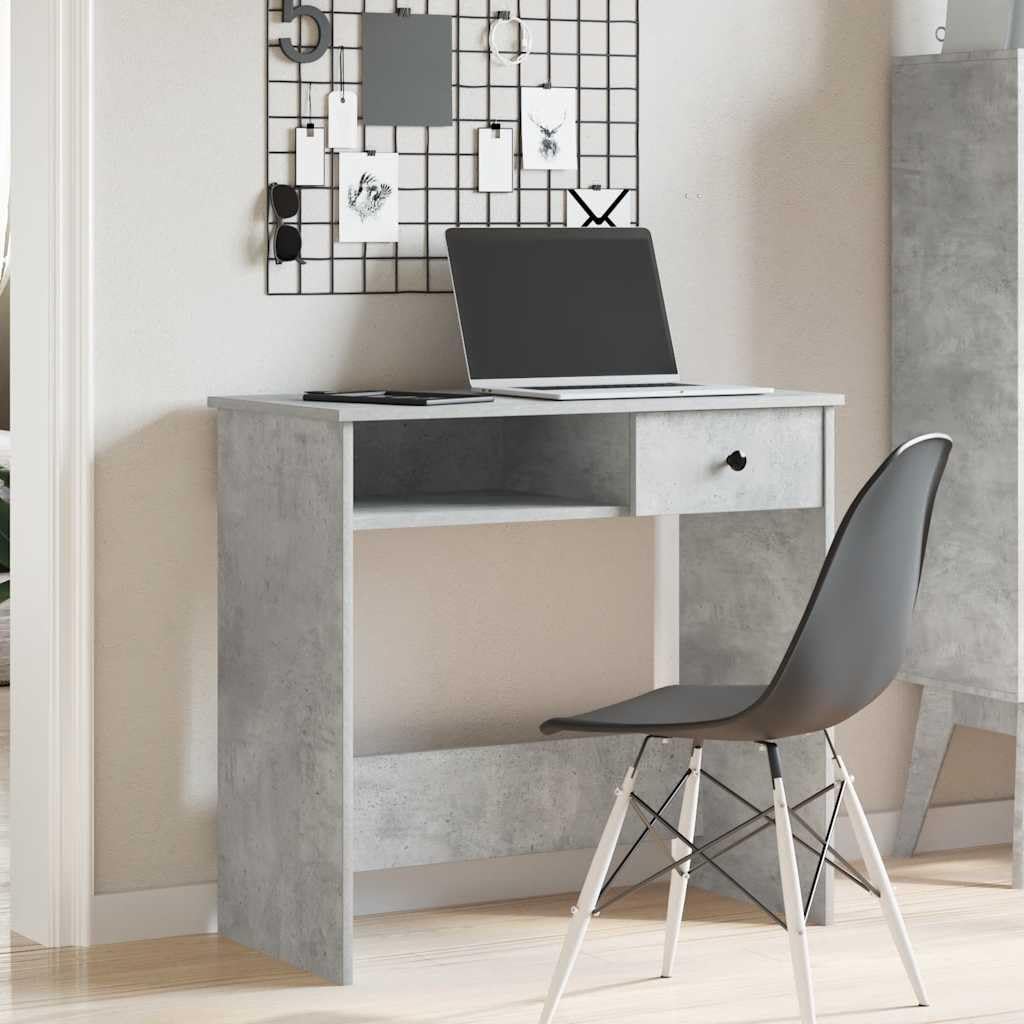 Escritorio gris hormigón de madera 80 x 40 x 75 cm con espacio de almacenamiento y amplia superficie de trabajo, ideal para oficina, oficina en casa, estudio y habitación infantil