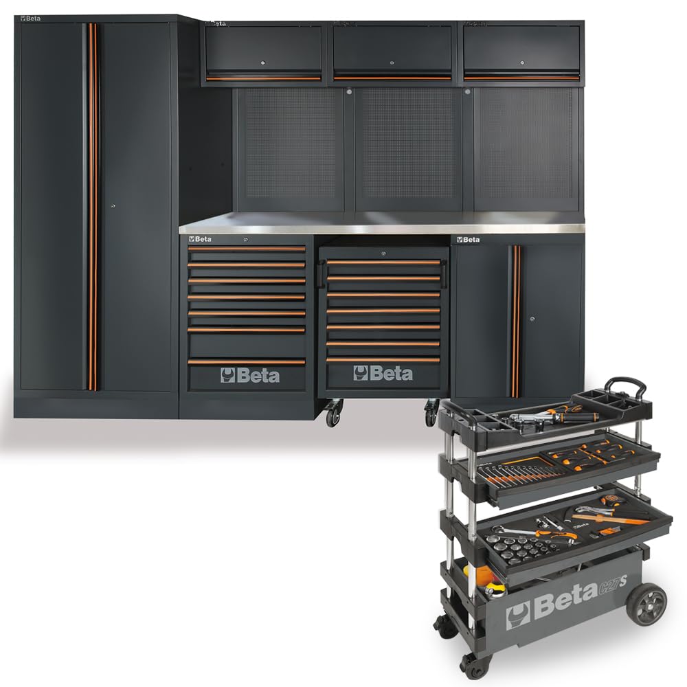 Beta C45PROX+MA Garage Tool Storage Cabinet System, Stainless Steel Coated Worktop 116.34