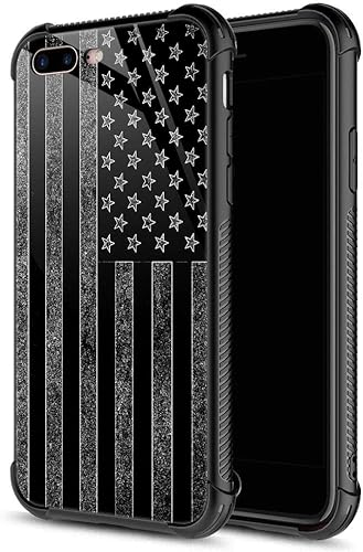 Funda para iPhone SE 2020, funda para iPhone 8, funda para iPhone 7 con bandera estadounidense en blanco y negro, parte trasera de vidrio templado +