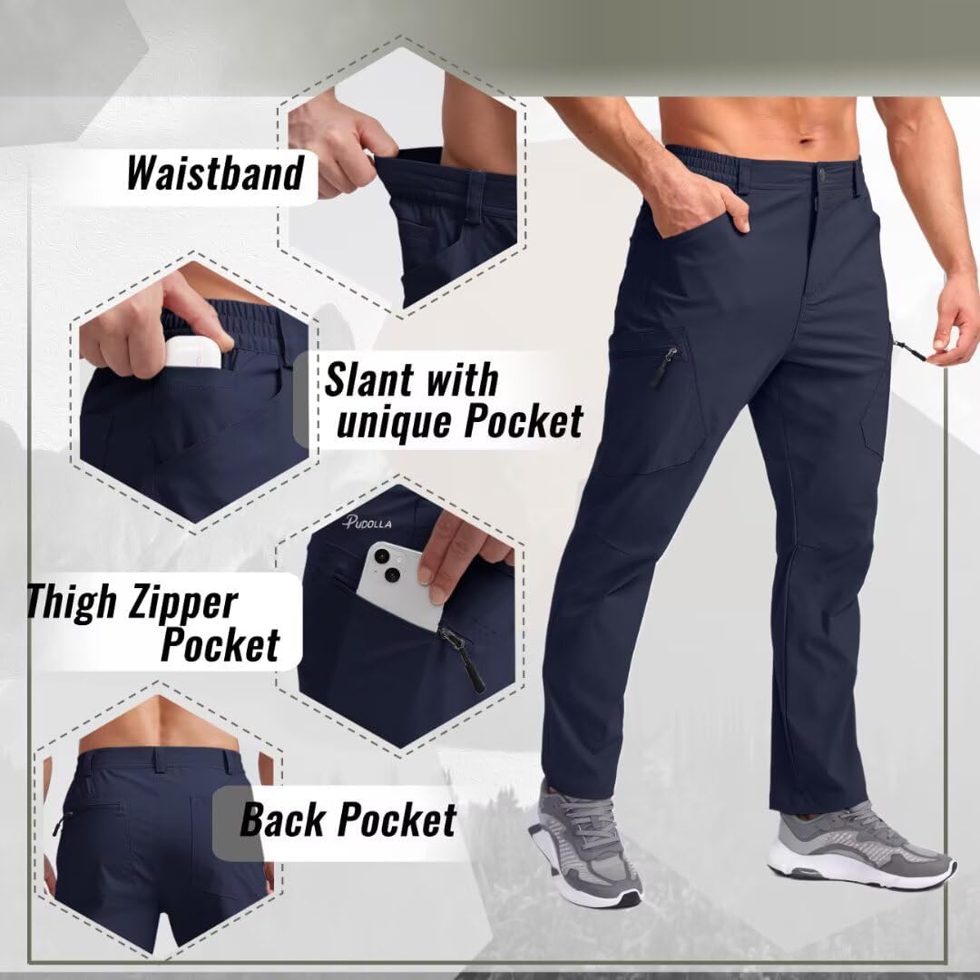 Pudolla Men's Lightweight Hiking Pants with 7 Pockets Quick Dry Water Resistant Fishing Travel Pants - Image 4