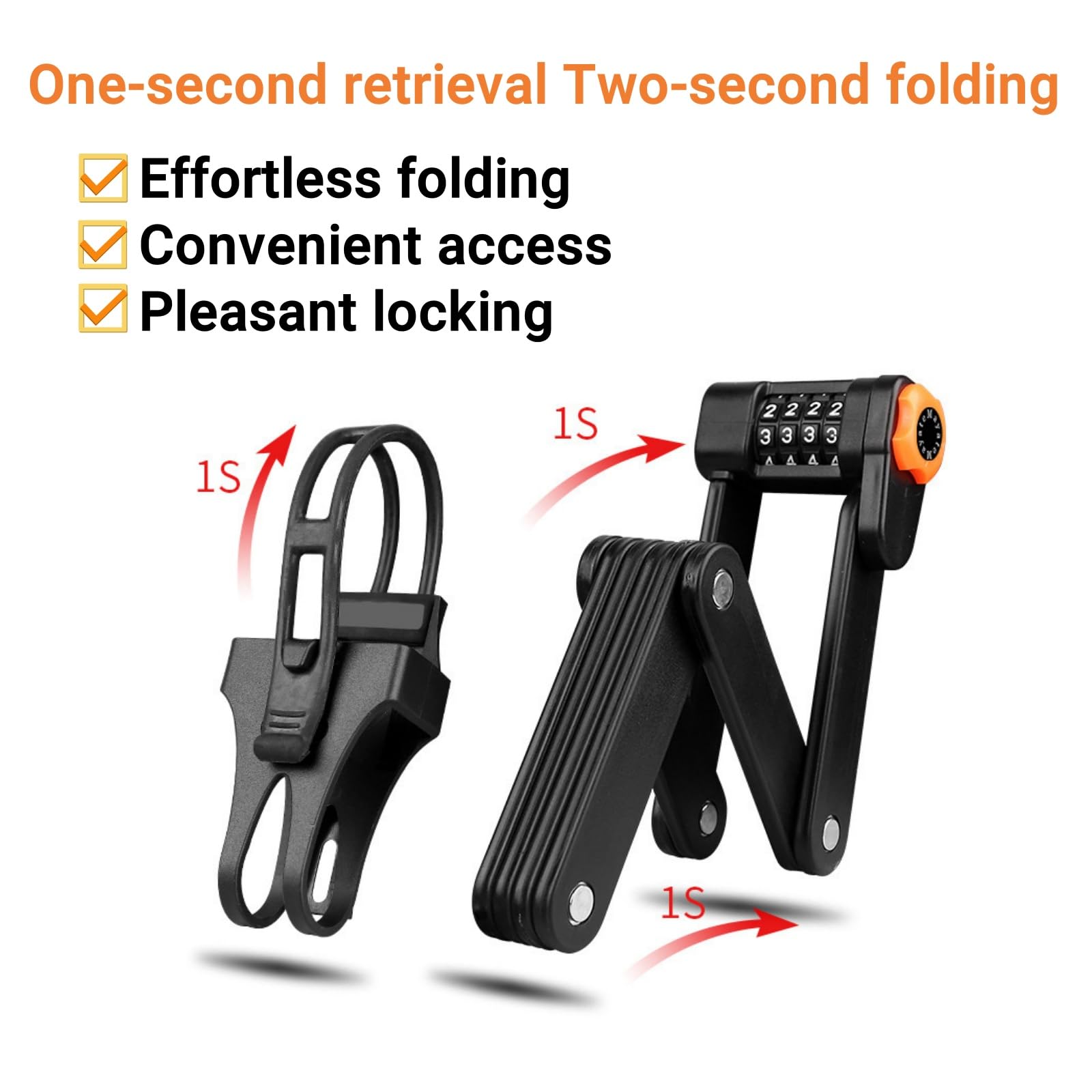 Candado plegable para bicicleta, acero endurecido ligero, mecanismo antipalanca, diseño compacto para bicicletas eléctricas, scooters y bicicletas de carretera