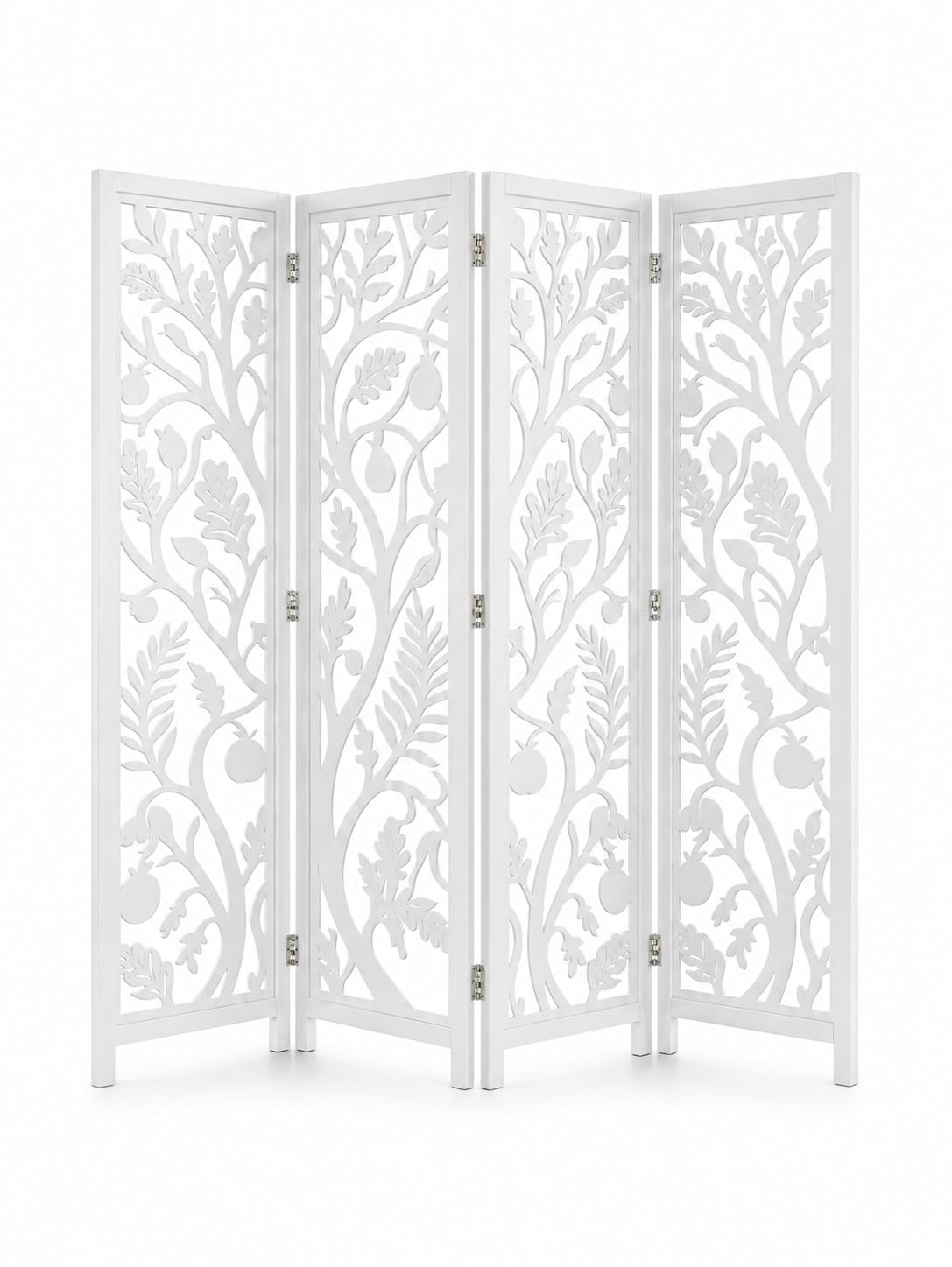 Wooden Room Divider Folding Privacy Screen, Decorative Carved Wood Screen Divider, Freestanding Folding Partition for Living Room Bedroom Office (6 Feet 4 Panel Leaf Design White)-picture-25
