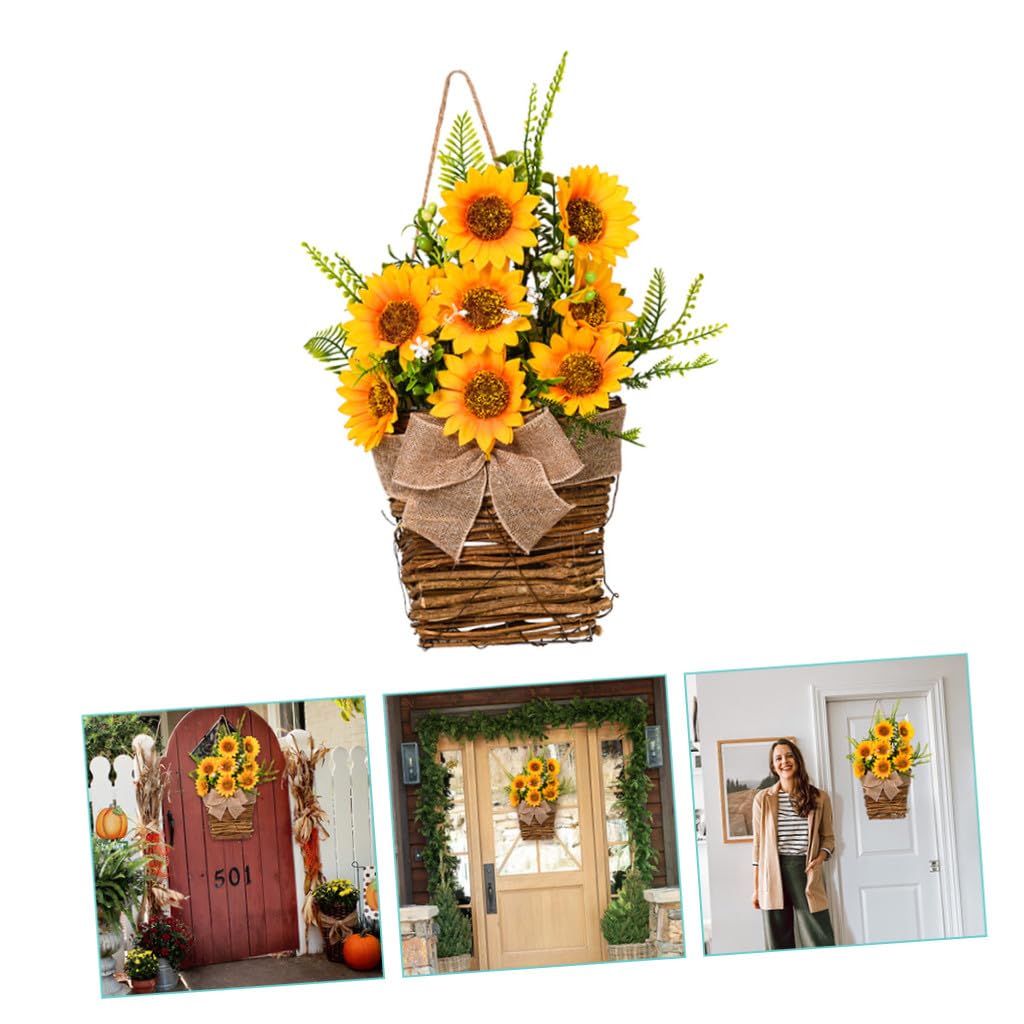 Gadpiparty Cesta De Girasol Decoración De La Cocina Cestas Colgantes Artificiales con Colgador De Puerta De Flores Silvestres De Puerta De Verano Girasol Falso El Plastico Rota Perchero