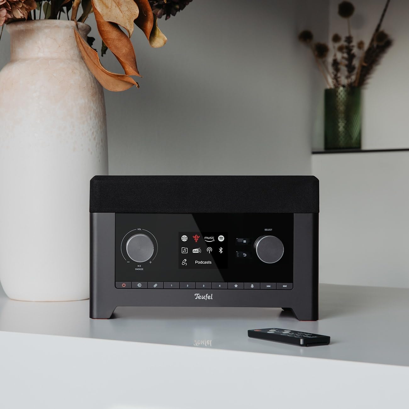 Teufel Radio 3SIXTY - Altavoz Bluetooth con Radio Digital Premium Internet Dab+, Sonido de 360 Grados, función de Banco de energía, subwoofer, función de Despertador - Negro