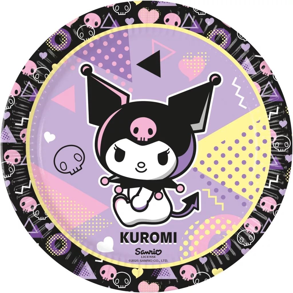 Procos Kuromi Party Plates Size 23 cm Pack of 8 Disposable Paper Plates Children's Birthday Party Tableware FSC® Mix