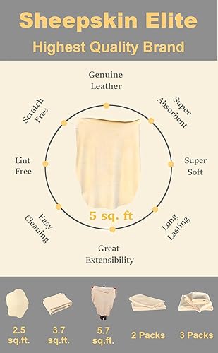 Miniatura 19 de SHEEPSKIN ELITE Toalla de secado de gamuza para automóvil, de piel real, súper absorbente, de secado rápido, gamuza natural, accesorio de paño