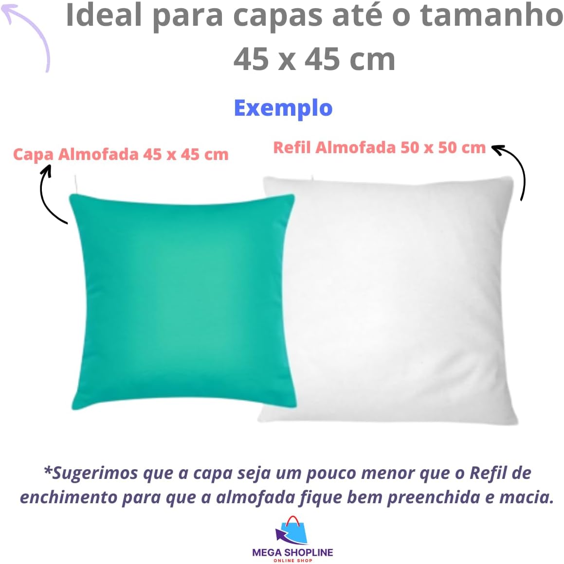 Kit 2 Refil Enchimento Almofada 50x50 cm Alta Fibra Silicone Macia Antiácaro