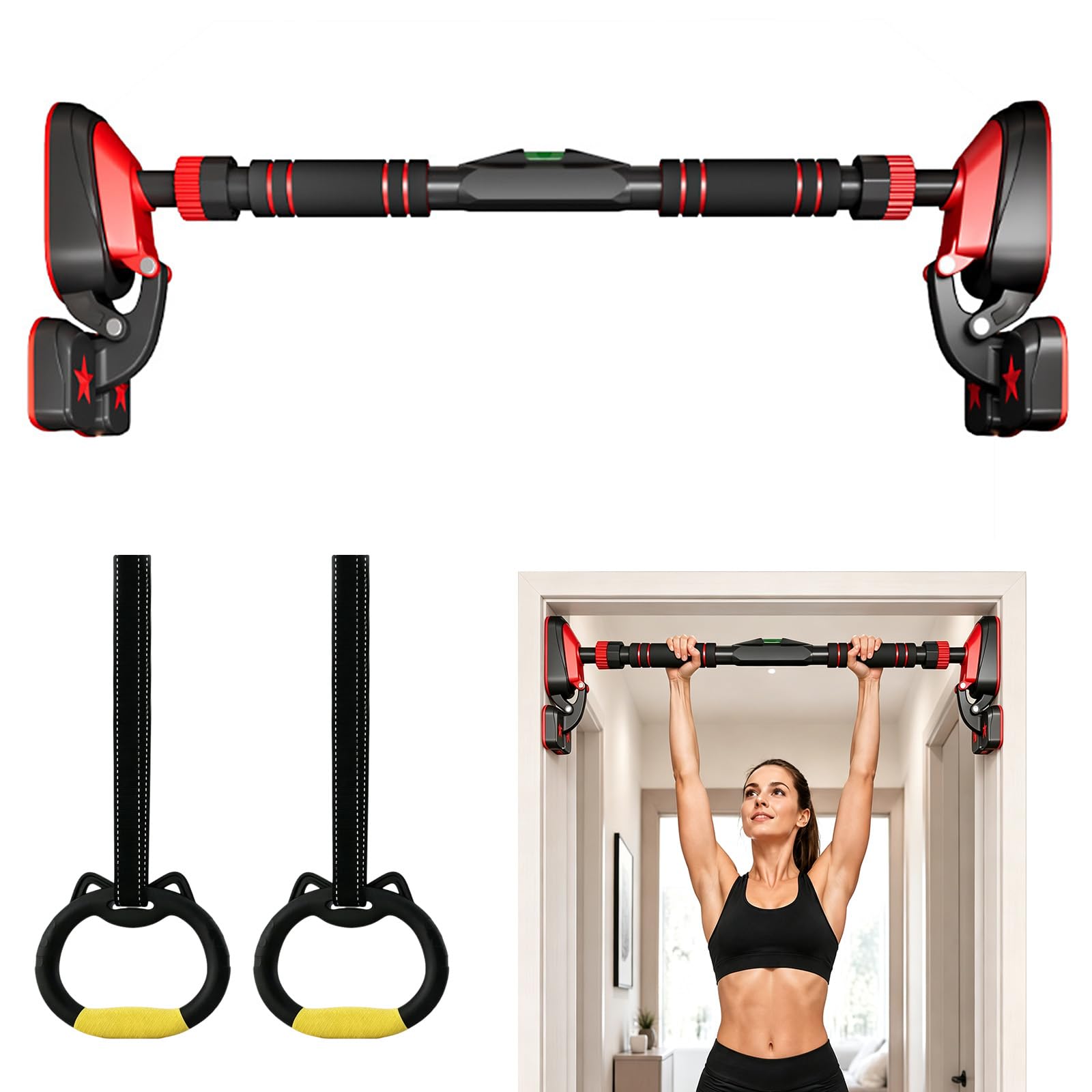 Barra de dominadas para marco de puerta, ajustable de 90 a 120 cm, montaje sin tornillos para un entrenamiento eficaz de la parte superior del cuerpo, soporta hasta 1280 kg para fitness y