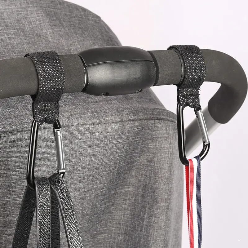 4Pcs Buggy Clips, Pram Hooks, Universal Non-Slip Pram Clips, for Bags Holder Baby Travel Essentials(Black Leather) - Image 2