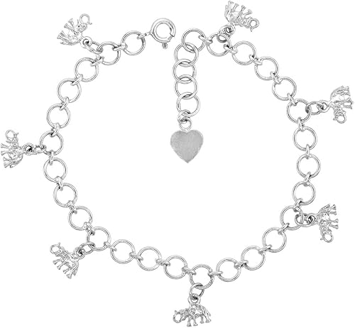 Plata de ley Elefantes Tobillera 15mm de ancho, se adapta a 910inch Tobillos