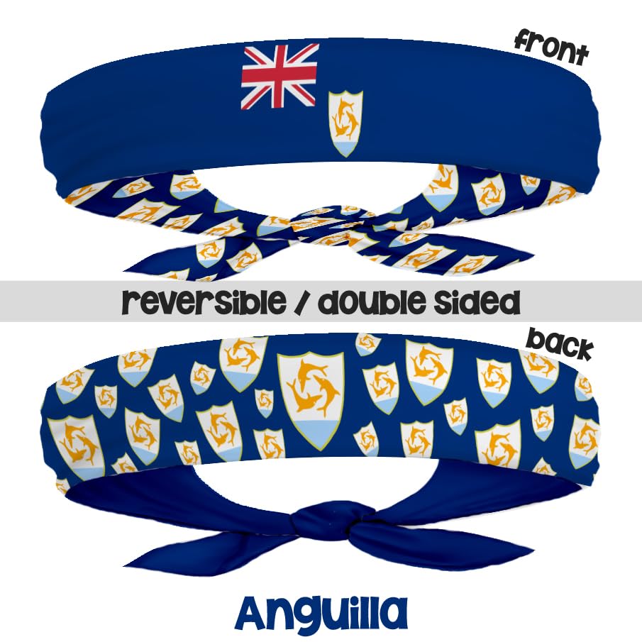 Anguilla Flag Headband for Carnival, Fitness | Mens Womens Tieback Bandana Sweatband Thigh Leg Garter - Image 3