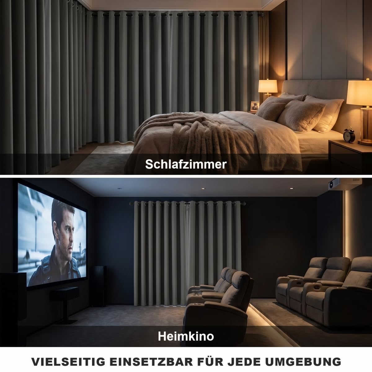 Verdunkelungsvorhang mit Ösen, 2er Set H 245 x B 140 cm, Vorhang Blickdicht, Thermovorhang Kälteschutz, Vorhänge Wohnzimmer, Vorhänge Schlafzimmer, Weich und Angenehm Anzufassen, Grau
