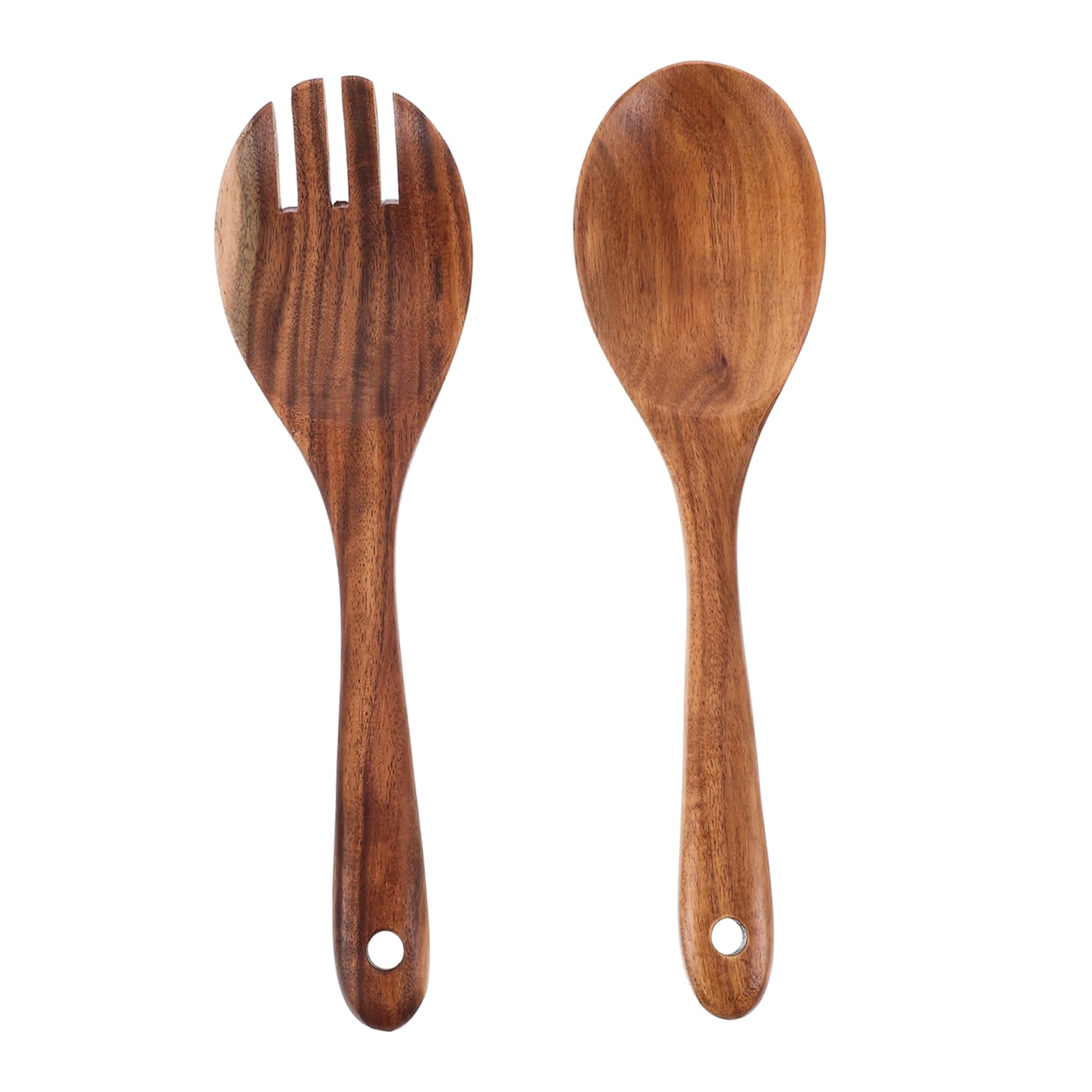 TIDTALEO 1set Wooden Salad Server Set Long Handle Fork Spoon for Mixing Tossing and Serving Elegant Kitchen Utensils Handmade Wooden Cooking Tools for Home Commercial Use