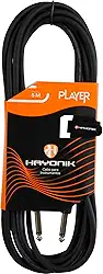 HAYONIK, Cabo Para Instrumentos, P10 x P10, 5m, PVC 6,00mm, OFHC, Plugues Injetados, Preto