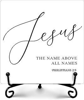 Jesus The Name Above All Names Philippians 2:9 Sign, Rustic Christian Decor, Farmhouse Home Decor, Inspirational Christian Gifts for Women Men, Vintage Decoration for Bedroom Bathroom, 5" x 5"-341