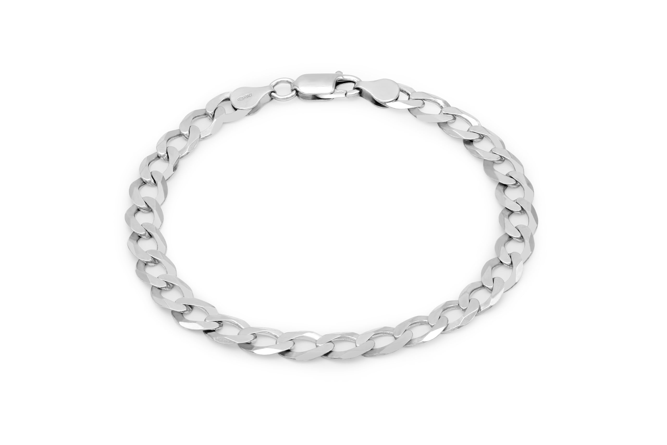 Aka Gioielli® - Bracciale Uomo Donna Argento 925 Rodiato - Catena 7.2 mm Maglia Grumetta Piatta Cubana - Lunghezza: 19 20 22 cm - Made in Italy