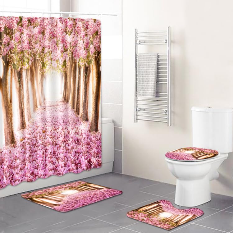 Ensemble 3 tapis salle de bain 50x80cm jardin rose tapis antidérapant microfibre absorbant douche