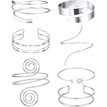 7 Pcs Arm Cuff Silver Set, Silver Arm Cuffs Bracelet Adjustable Open Jewellery Simple Stylish Bracelet or Women Party Holidays, Birthday Gifts and Daily Fashion