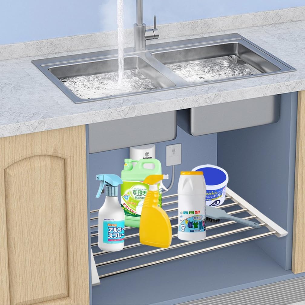 Hershii Adjustable Closet Shelf Wardrobe Rail Metal Hanging Rod Storage Rack Extendable Clothes Divider Separator Organizer for Cabinet Cupboard Kitchen Bathroom, (29.52''-51.18'') X 14.17''