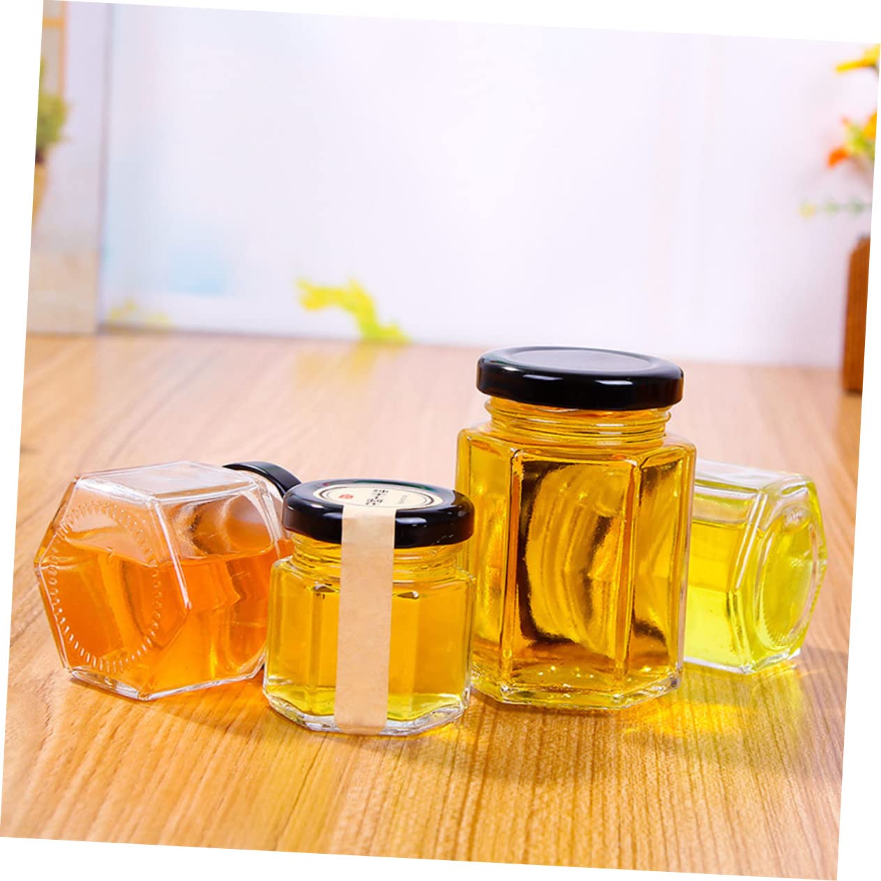 Lot de 10 Bocaux en Verre Hexagonaux 85ml pour Rangement Alimentaire Couvercle Hermétique Stockage de Sucre et Miel Cuisine Maison
