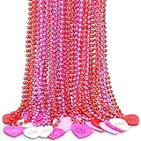 Ecally 24 Pcs Valentines Day Party Heart Shaped Beads Necklaces Pedant Red Pink Bead Necklace for Valentines Day Accessories Party Decorations