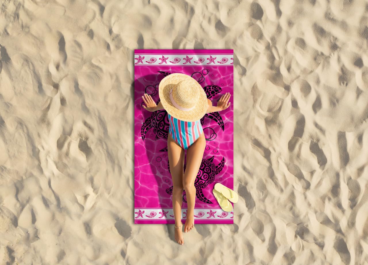 BIANCHERIAWEB Telo Mare Grande 100x180 Spugna Spiaggia Piscina Maui Turtle D28 Telo Mare Fuxia