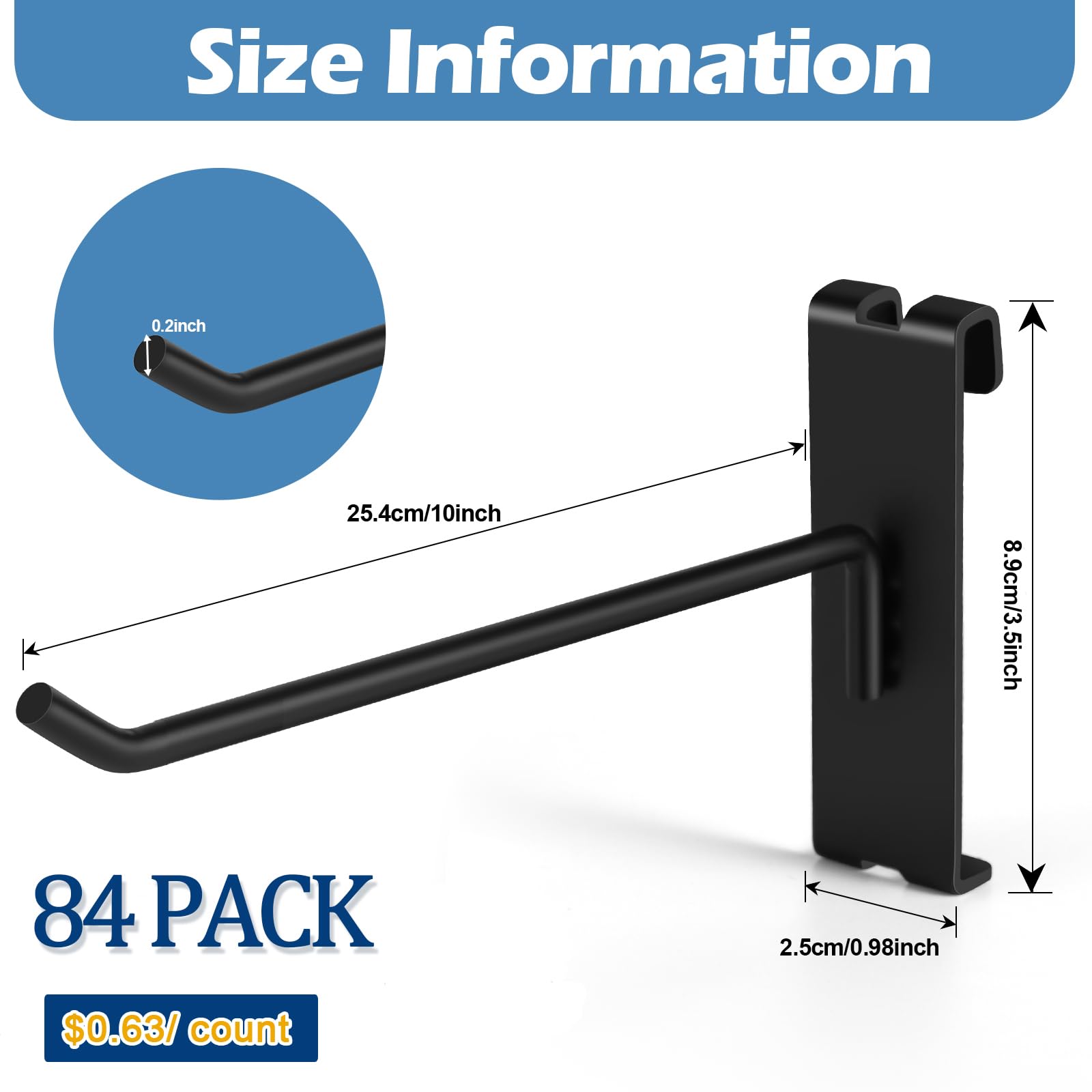 Polmart Robuste Gitterwandhaken, 25,4 cm, Schwarz, 84 Stück (25,4 cm)