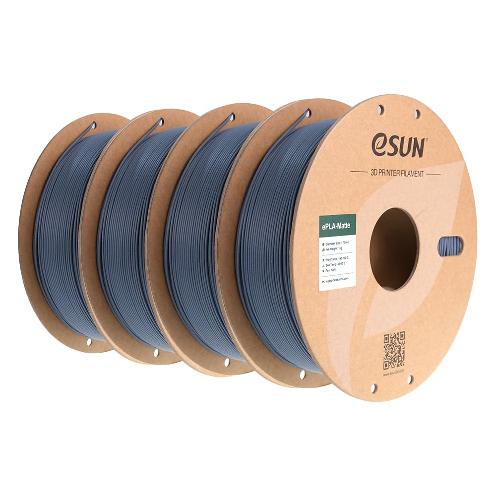 eSUN Filamento per Stampante 3D PLA Opaco Aggiornato, Filamento PLA Opaco da 1.75mm, 1 kg per bobina, 4 bobine per stampanti 3D, Grigio scuro