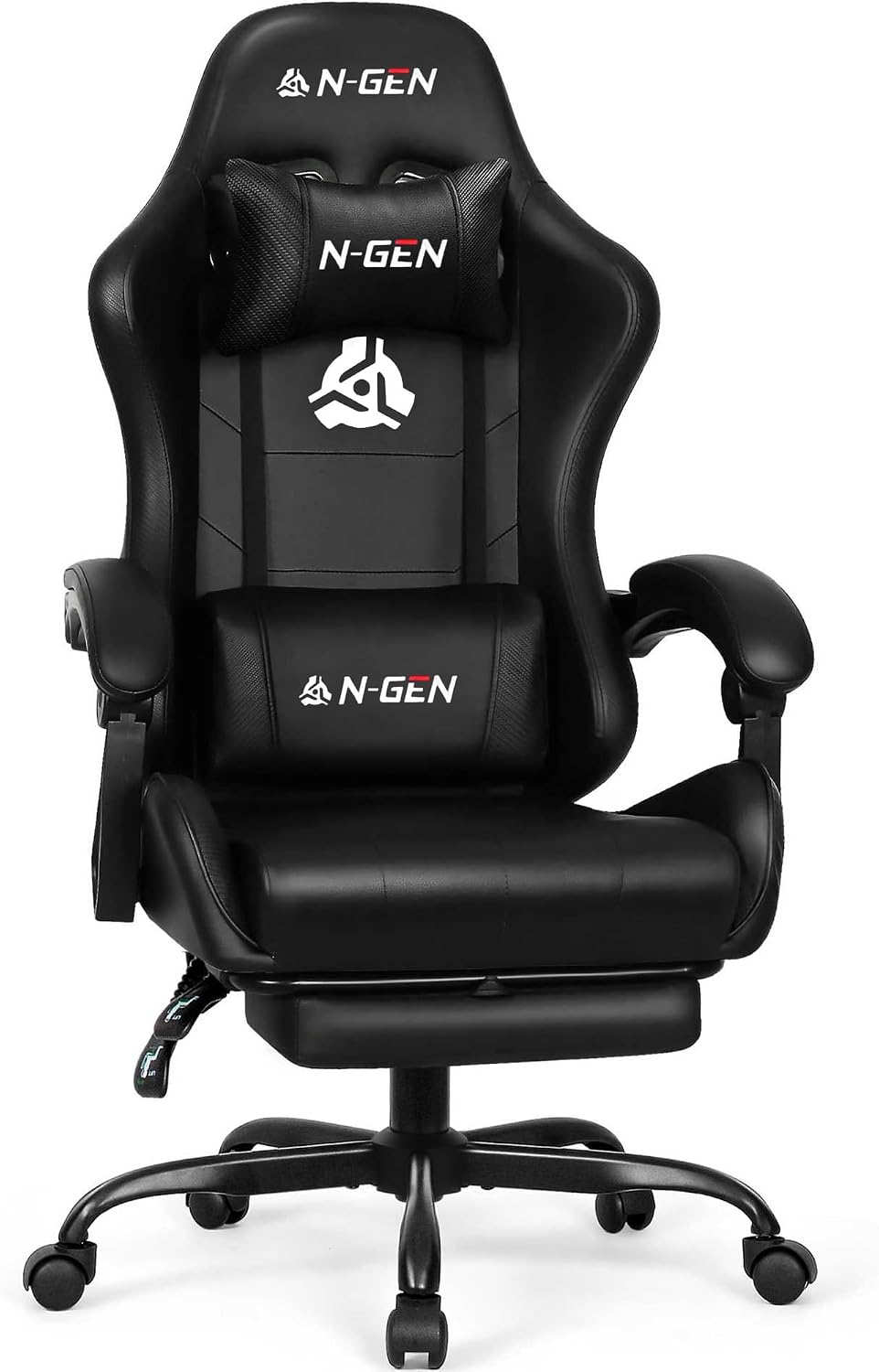 NEO Chair Video Gaming Chair with Footrest High Back Ergonomic Comfortable Office Computer Desk with Lumbar Support Height Adjustable with PU Leather Recliner for Adults Women Men (All Black)