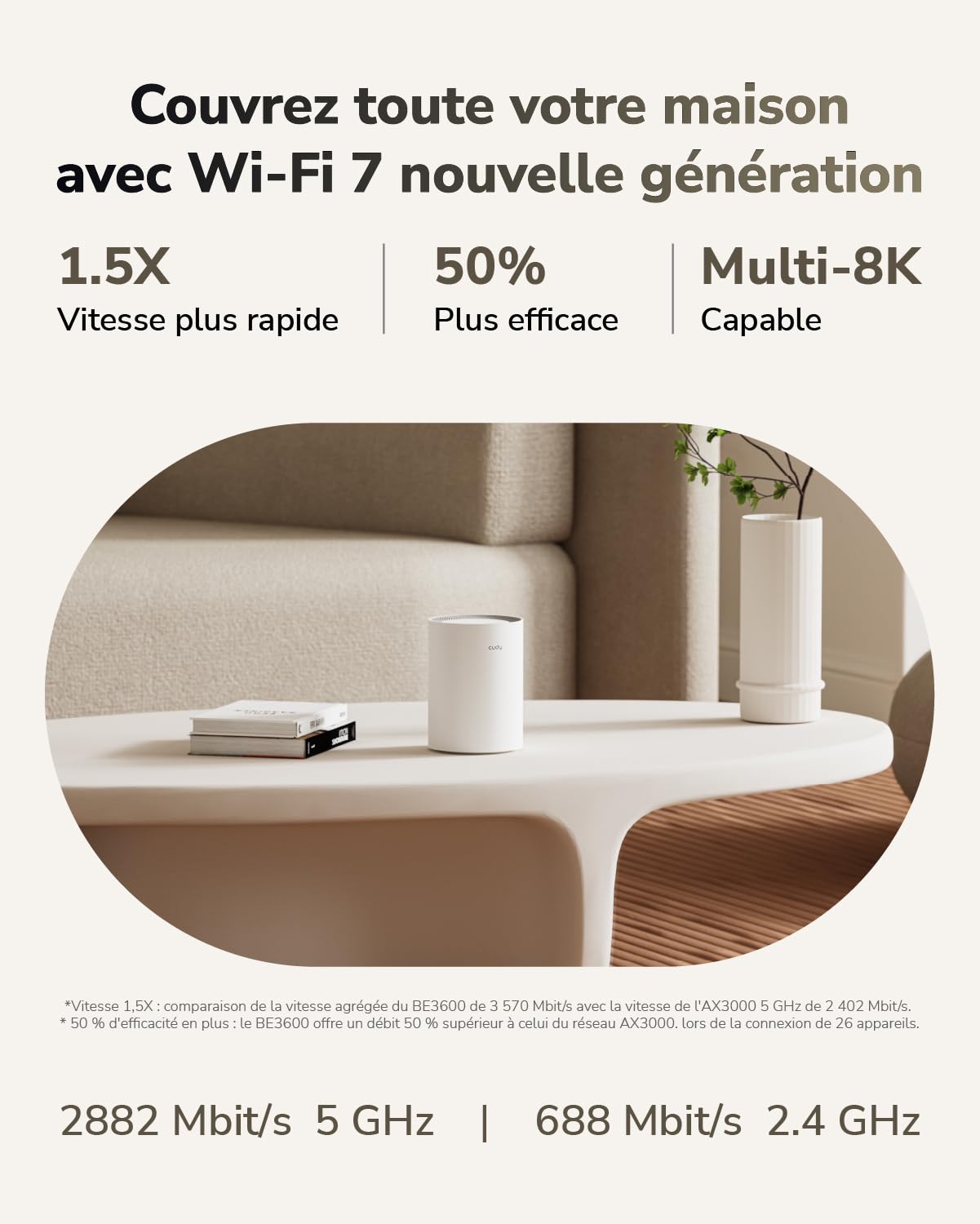 Cudy BE3600 Gigabit Wi-FI 7 Système Mesh, 270 m², M3600 3-Pack | Wi-Fi 7 double bande 2882 + 688 Mbps, 3 ports GbE, réseau maillé sans interruption, VPN WireGuard/OpenVPN/IPsec, MLO