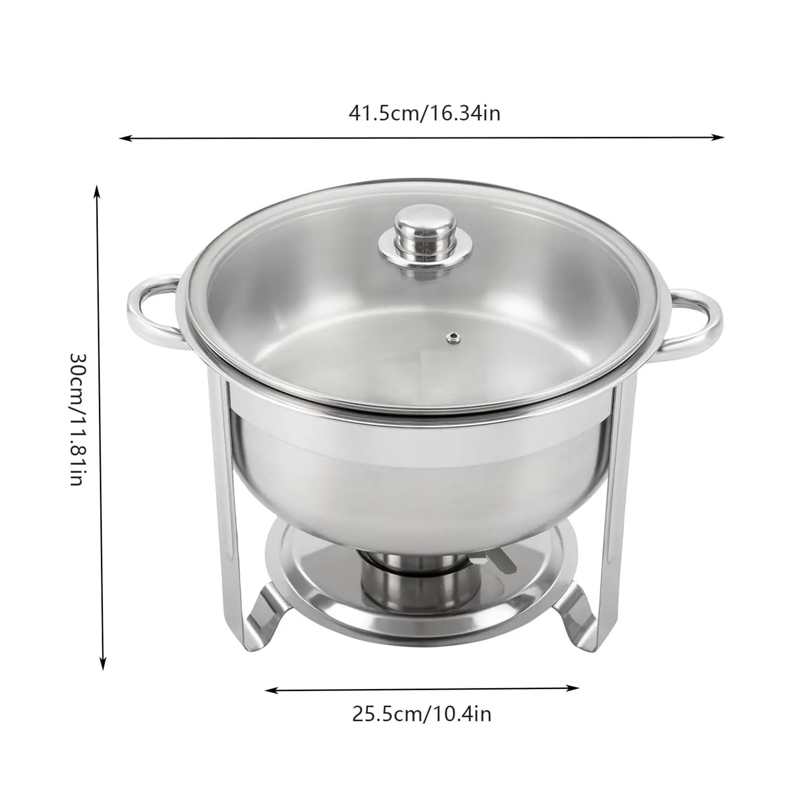 Calentador De Alimentos Redondo, Acero Inoxidable 8,5 Litros Con Tapa Cristal, Recipiente Doble For Catering Buffet Y Fiestasc RetencióN Del Calor De Larga DuracióN